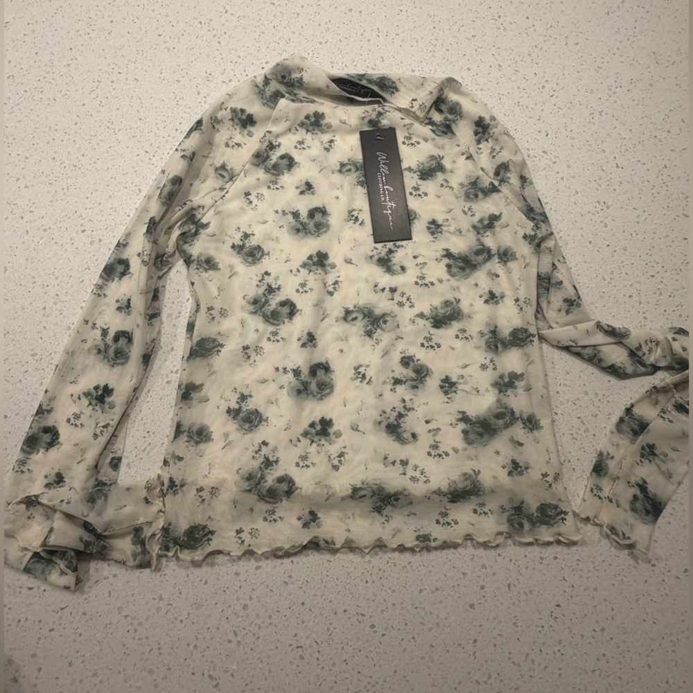Willow Boutique Y2K style Sheer Floral Mesh Mock Neck Top NWT Medium